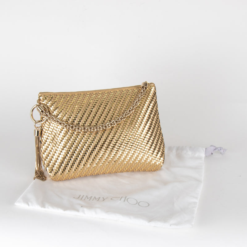 Jimmy Choo Gold Woven Tassle Clutch