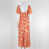 Rixo Orange Gold Lurex Flower Short Sleeve Dress