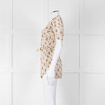 Sandro Cream Pink Floral Puffed Sleeve Belted Top