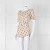Sandro Cream Pink Floral Puffed Sleeve Belted Top
