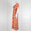Rixo Orange Gold Lurex Flower Short Sleeve Dress