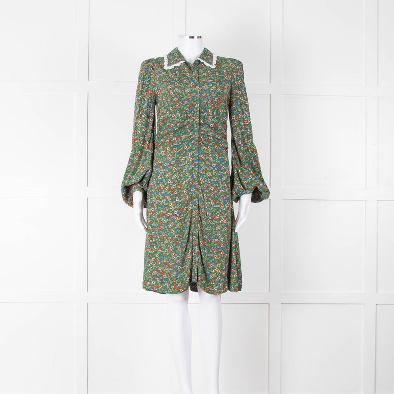 BY Timo Green Orange Floral Button Front Short Dress