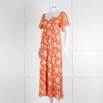 Rixo Orange Gold Lurex Flower Short Sleeve Dress