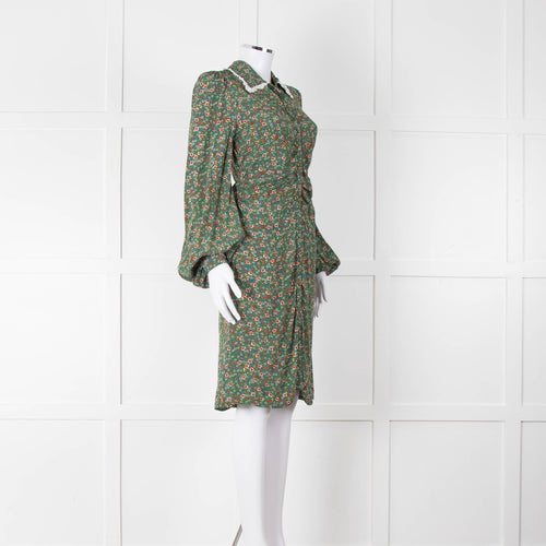 BY Timo Green Orange Floral Button Front Short Dress