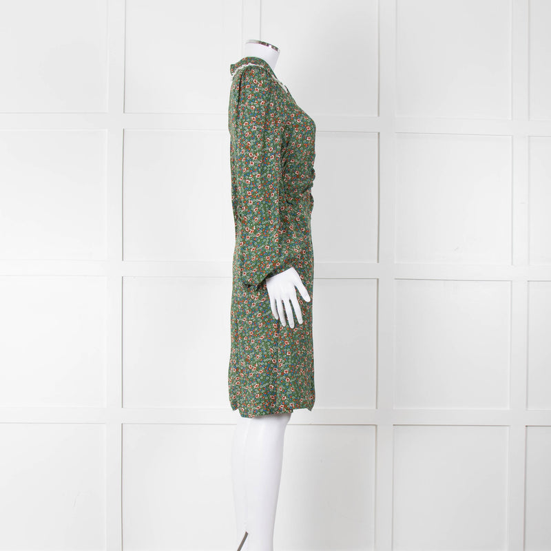 BY Timo Green Orange Floral Button Front Short Dress