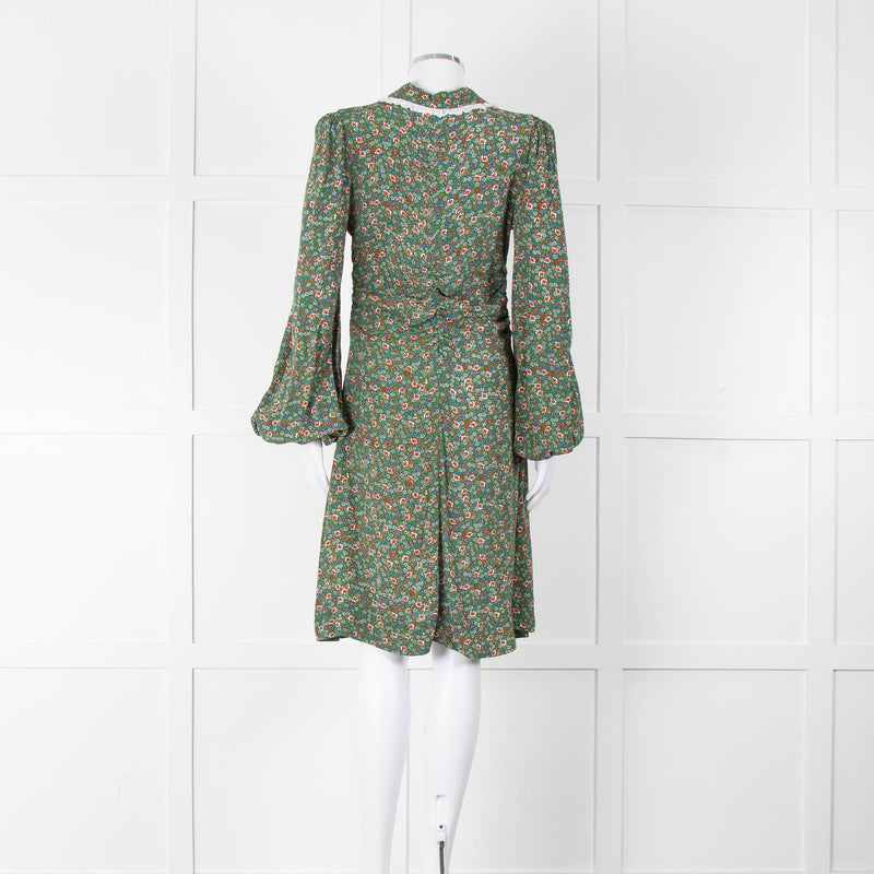 BY Timo Green Orange Floral Button Front Short Dress