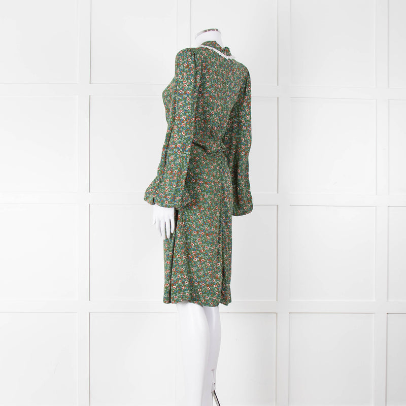 BY Timo Green Orange Floral Button Front Short Dress