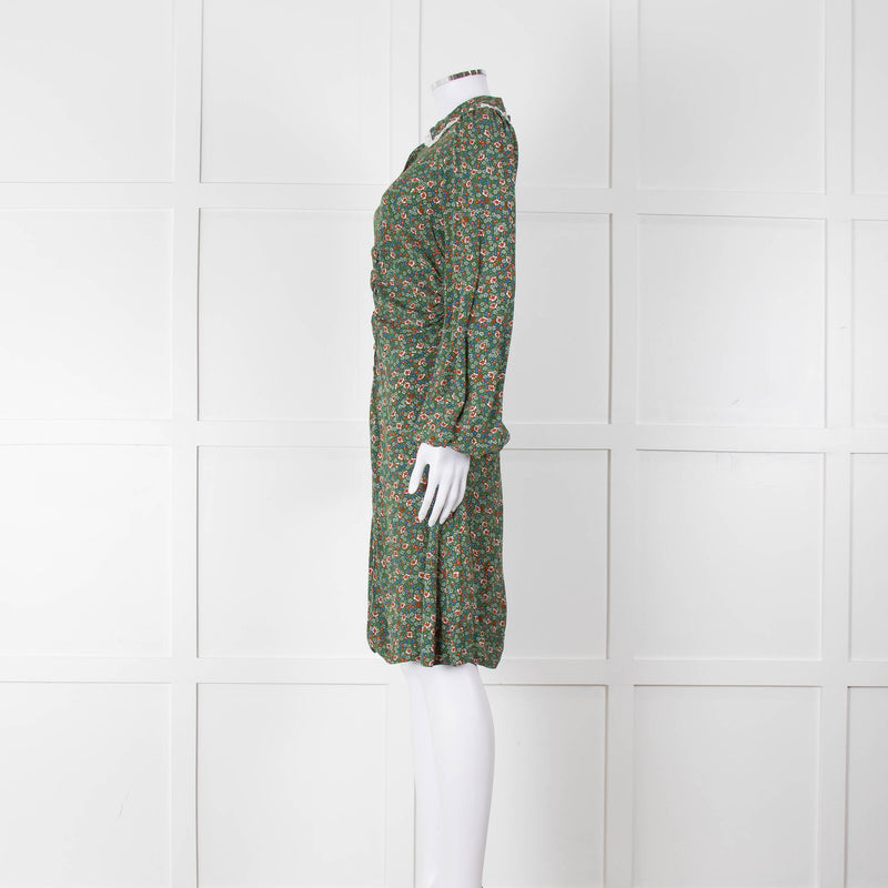 BY Timo Green Orange Floral Button Front Short Dress