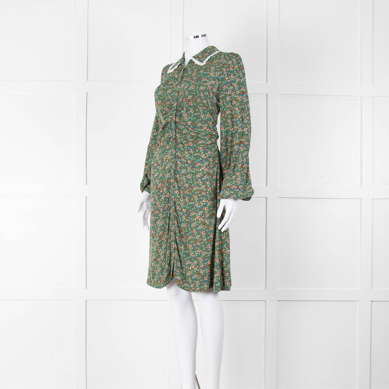 BY Timo Green Orange Floral Button Front Short Dress