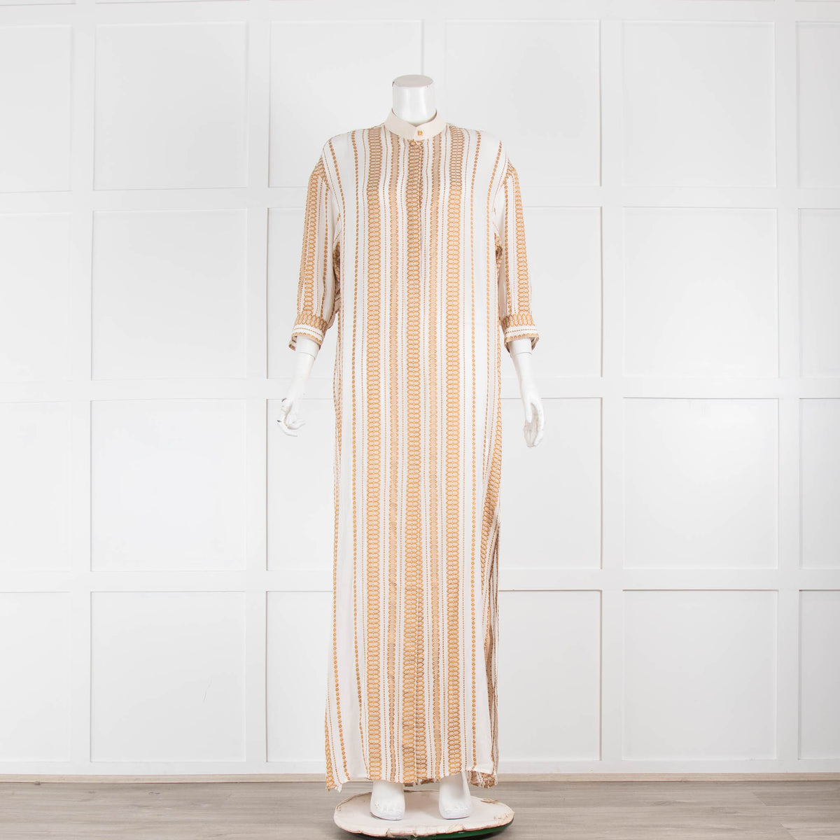 Zeus + Dione Silk Mix Ivory & Bronze Pattern Long Dress