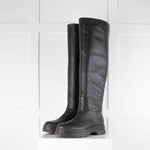 Max Mara Black Leather Lug Sole Knee Boots