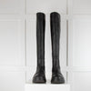 Max Mara Black Leather Lug Sole Knee Boots