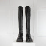 Max Mara Black Leather Lug Sole Knee Boots