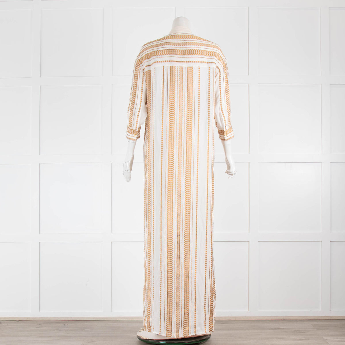 Zeus + Dione Silk Mix Ivory & Bronze Pattern Long Dress