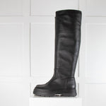 Max Mara Black Leather Lug Sole Knee Boots