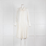 Khaite Cream Silk Pleated Long Sleeve Dress