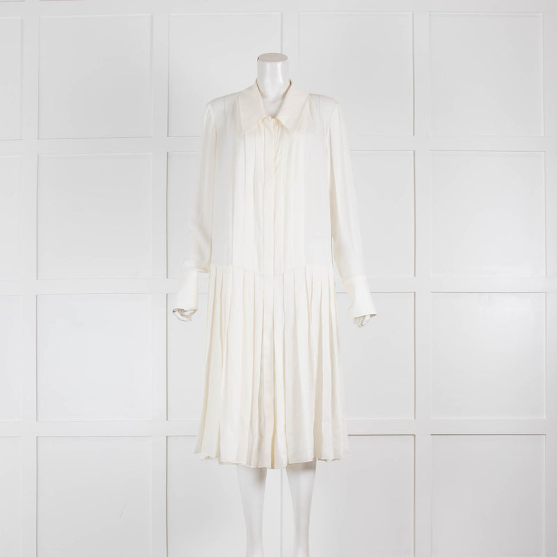 Khaite Cream Silk Pleated Long Sleeve Dress