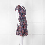 Michael Kors Navy Orange Floral Short Sleeve Wrap Dress