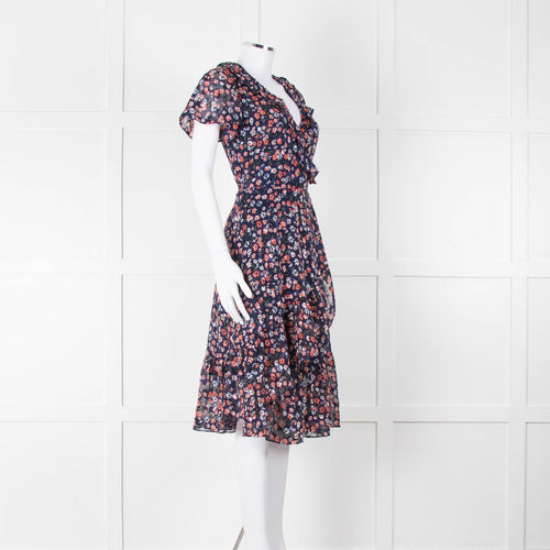 Michael Kors Navy Orange Floral Short Sleeve Wrap Dress