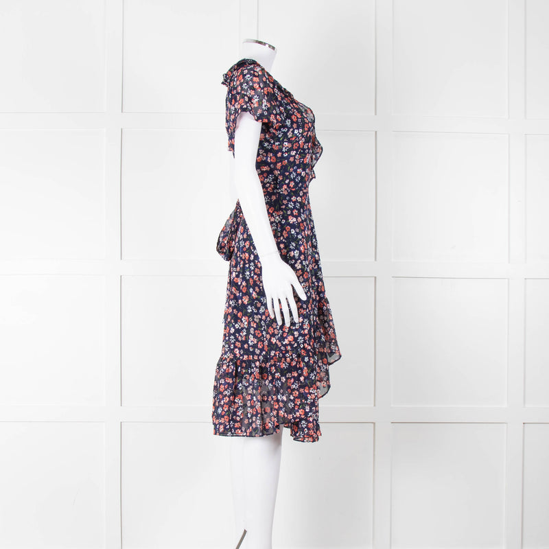 Michael Kors Navy Orange Floral Short Sleeve Wrap Dress