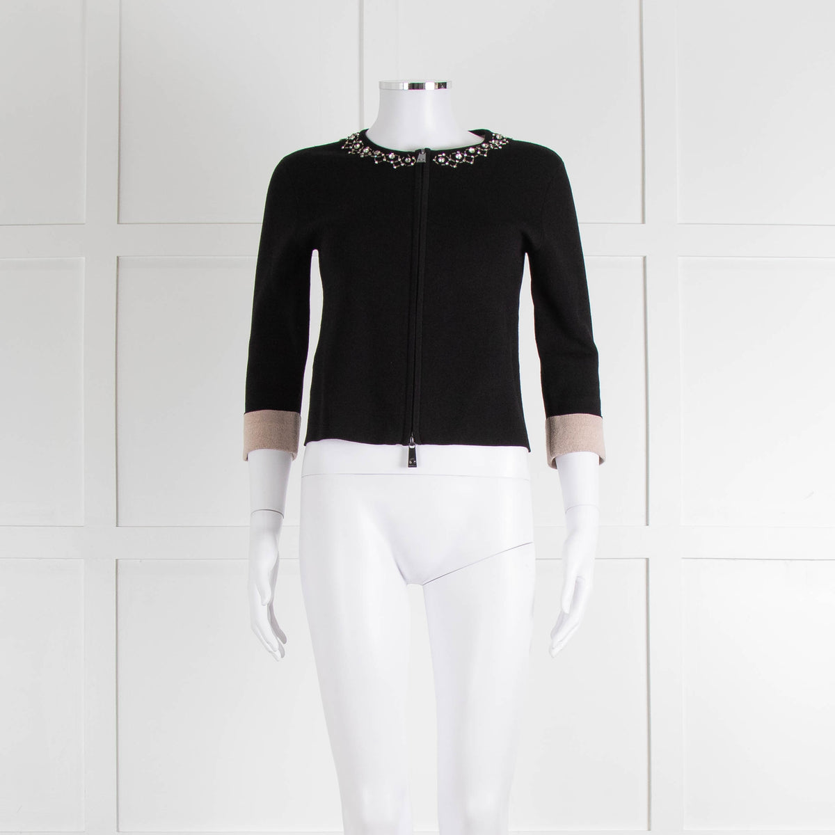 Pinko Black Diamante Trim Zip Up Cardigan
