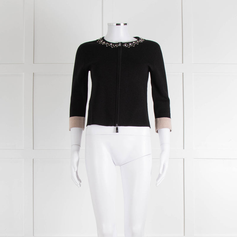 Pinko Black Diamante Trim Zip Up Cardigan