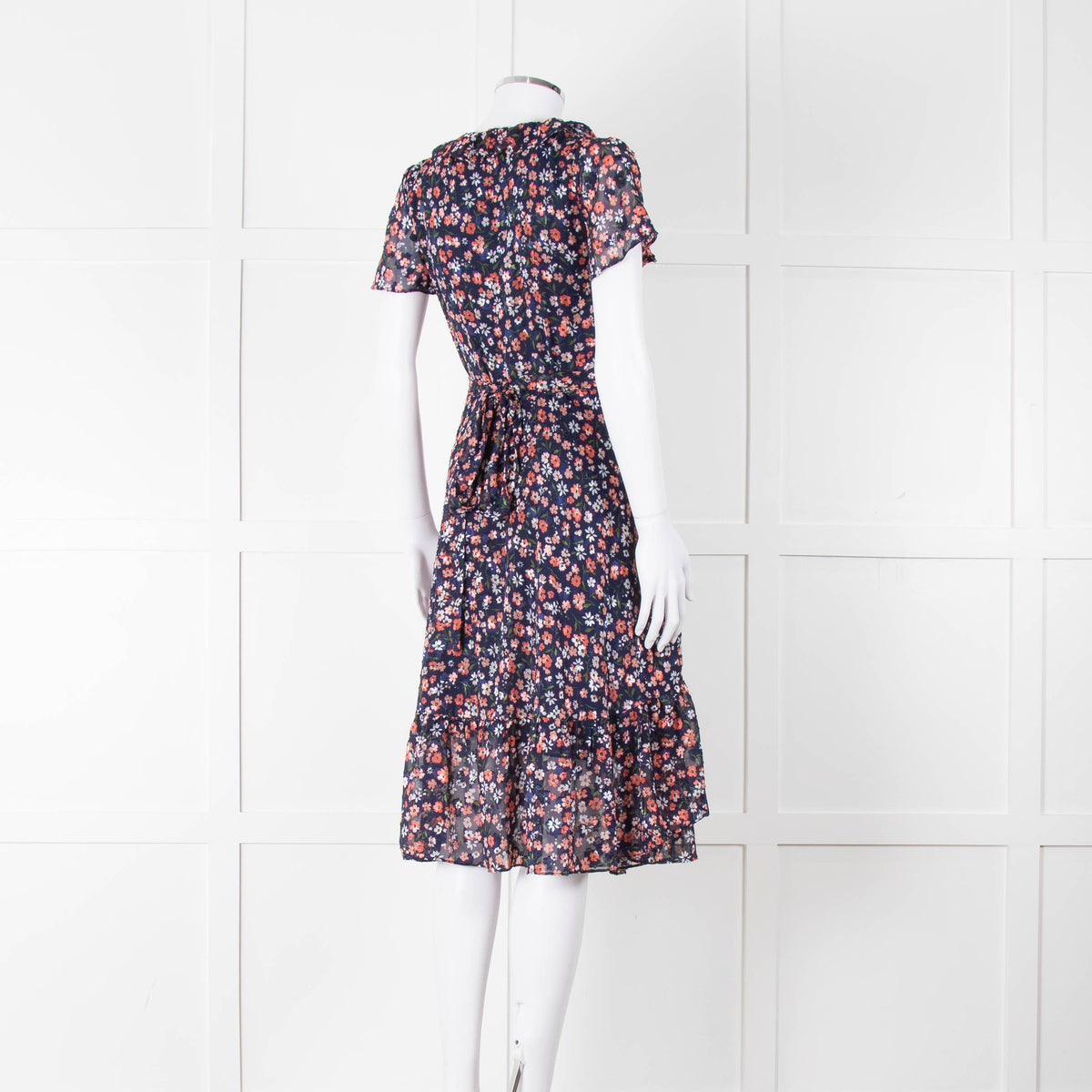 Michael Kors Navy Orange Floral Short Sleeve Wrap Dress