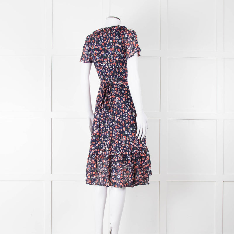 Michael Kors Navy Orange Floral Short Sleeve Wrap Dress