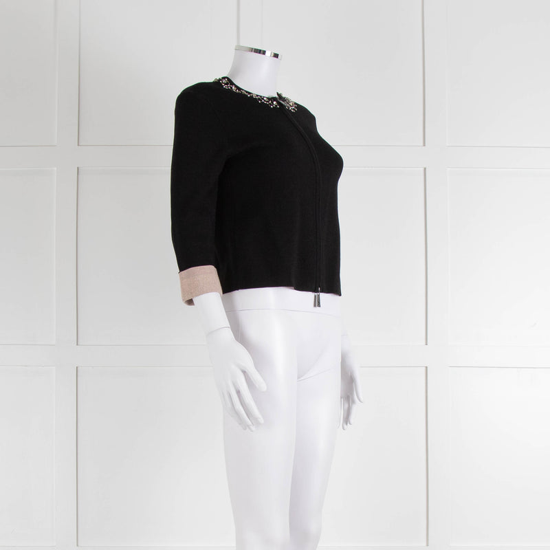 Pinko Black Diamante Trim Zip Up Cardigan