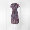 Michael Kors Navy Orange Floral Short Sleeve Wrap Dress
