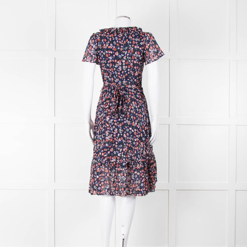 Michael Kors Navy Orange Floral Short Sleeve Wrap Dress