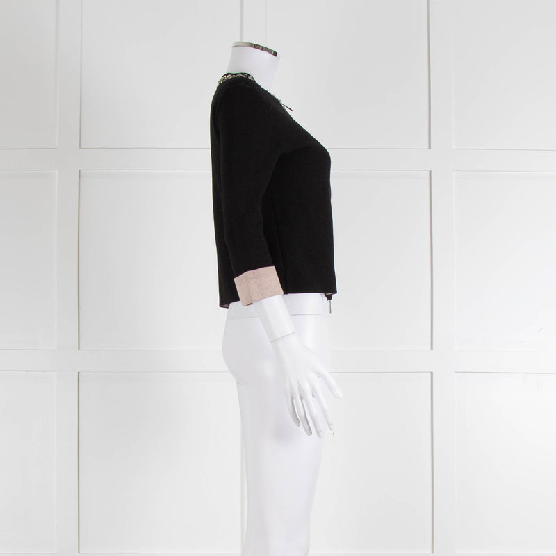 Pinko Black Diamante Trim Zip Up Cardigan