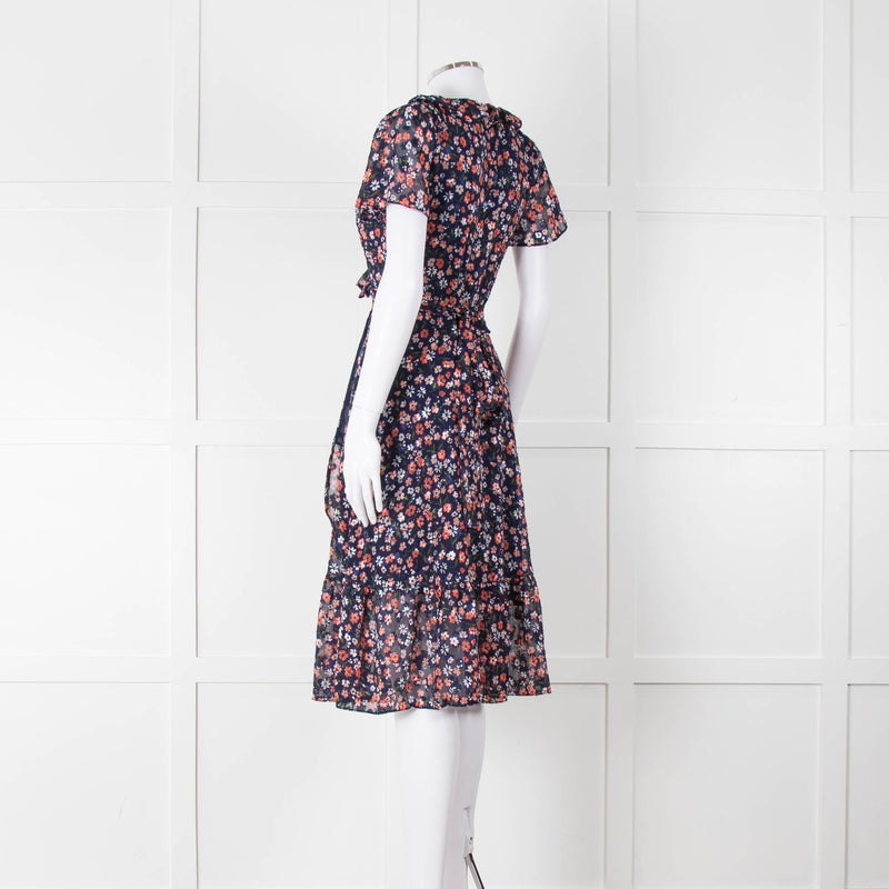 Michael Kors Navy Orange Floral Short Sleeve Wrap Dress