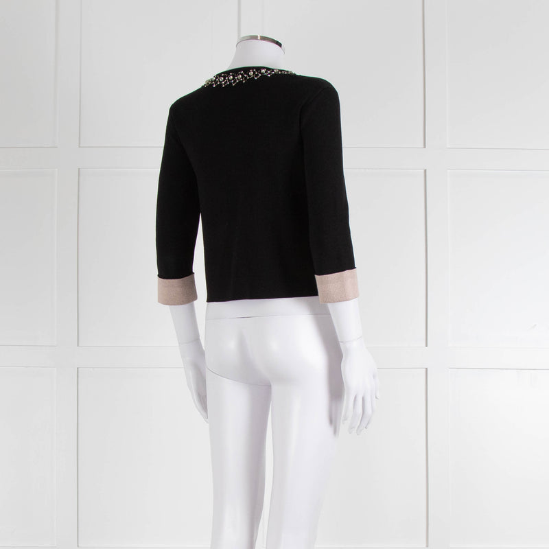 Pinko Black Diamante Trim Zip Up Cardigan