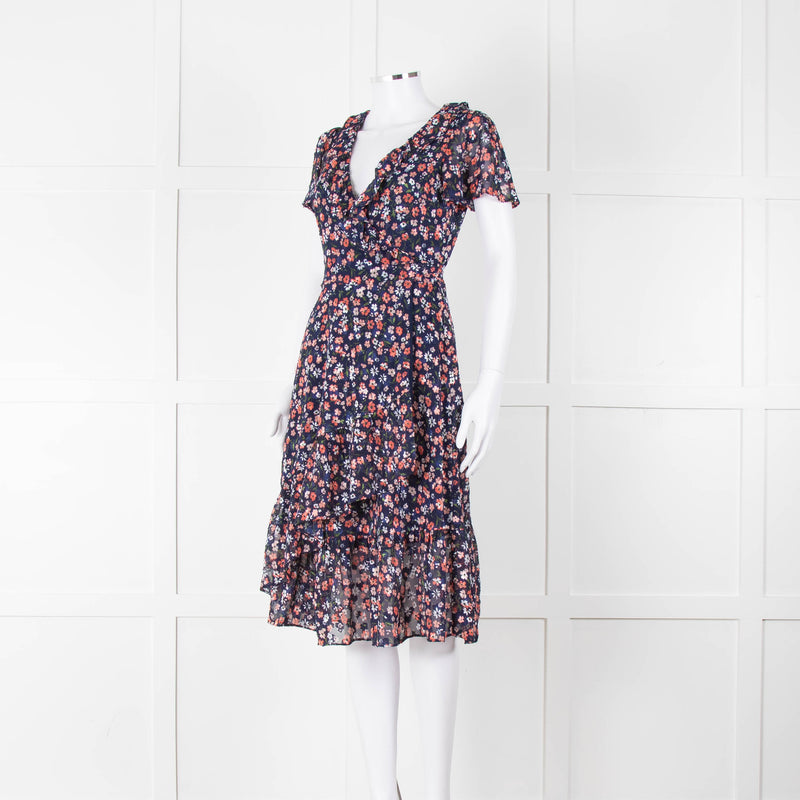 Michael Kors Navy Orange Floral Short Sleeve Wrap Dress