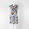 Erdem Blue Yellow Orange Floral Belted Silk Mini Dress