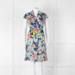 Erdem Blue Yellow Orange Floral Belted Silk Mini Dress
