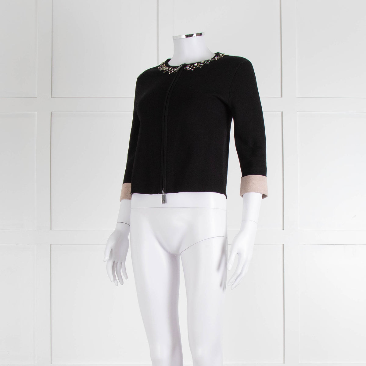 Pinko Black Diamante Trim Zip Up Cardigan