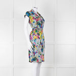 Erdem Blue Yellow Orange Floral Belted Silk Mini Dress
