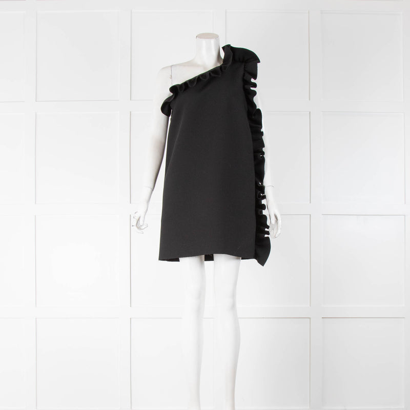 MSGM Black One Shoulder Frill Front Dress