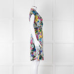 Erdem Blue Yellow Orange Floral Belted Silk Mini Dress