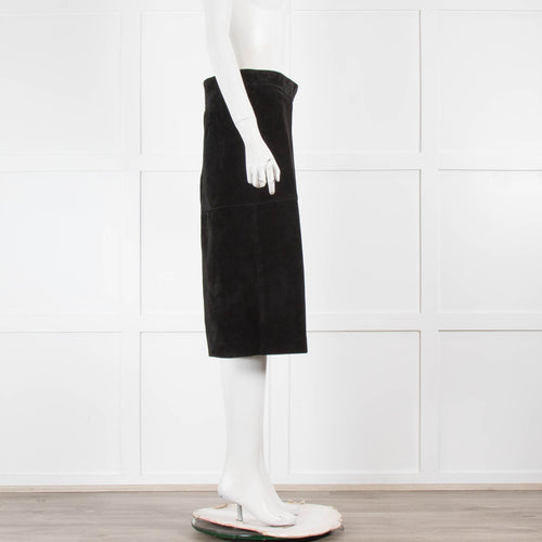 Toteme Black Suede Panel Front Split Skirt