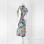 Erdem Blue Yellow Orange Floral Belted Silk Mini Dress