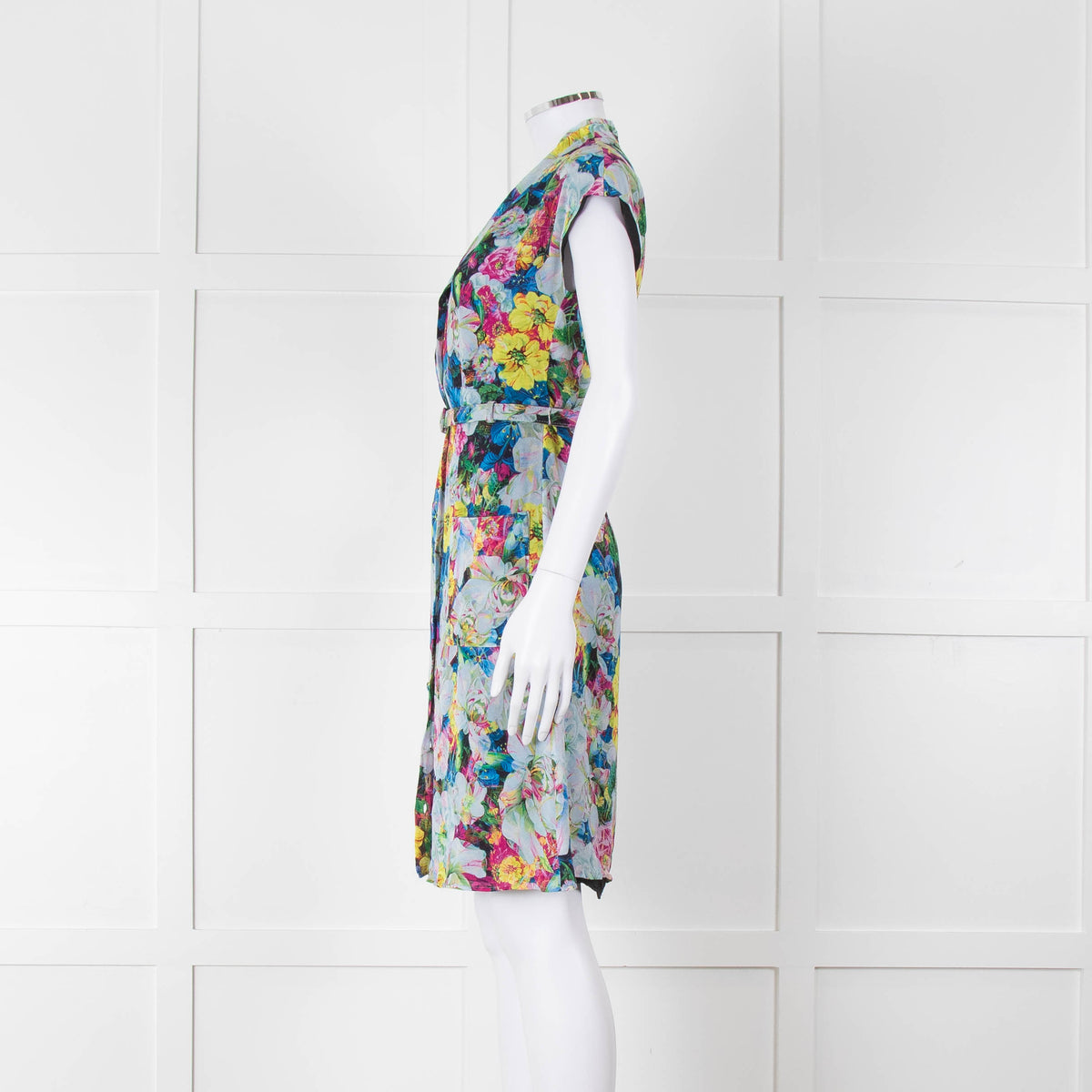 Erdem Blue Yellow Orange Floral Belted Silk Mini Dress