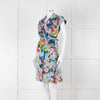 Erdem Blue Yellow Orange Floral Belted Silk Mini Dress