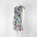 Erdem Blue Yellow Orange Floral Belted Silk Mini Dress