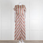 Second Female Cream Black Coral Lilac Stripe Maxi Dress