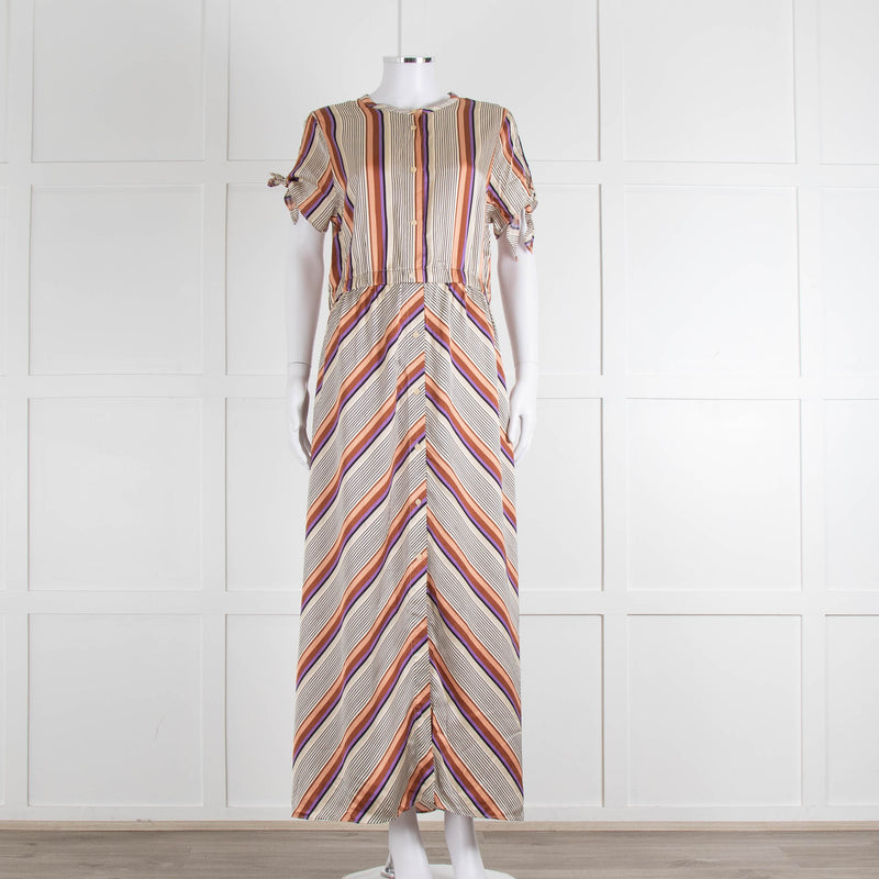 Second Female Cream Black Coral Lilac Stripe Maxi Dress