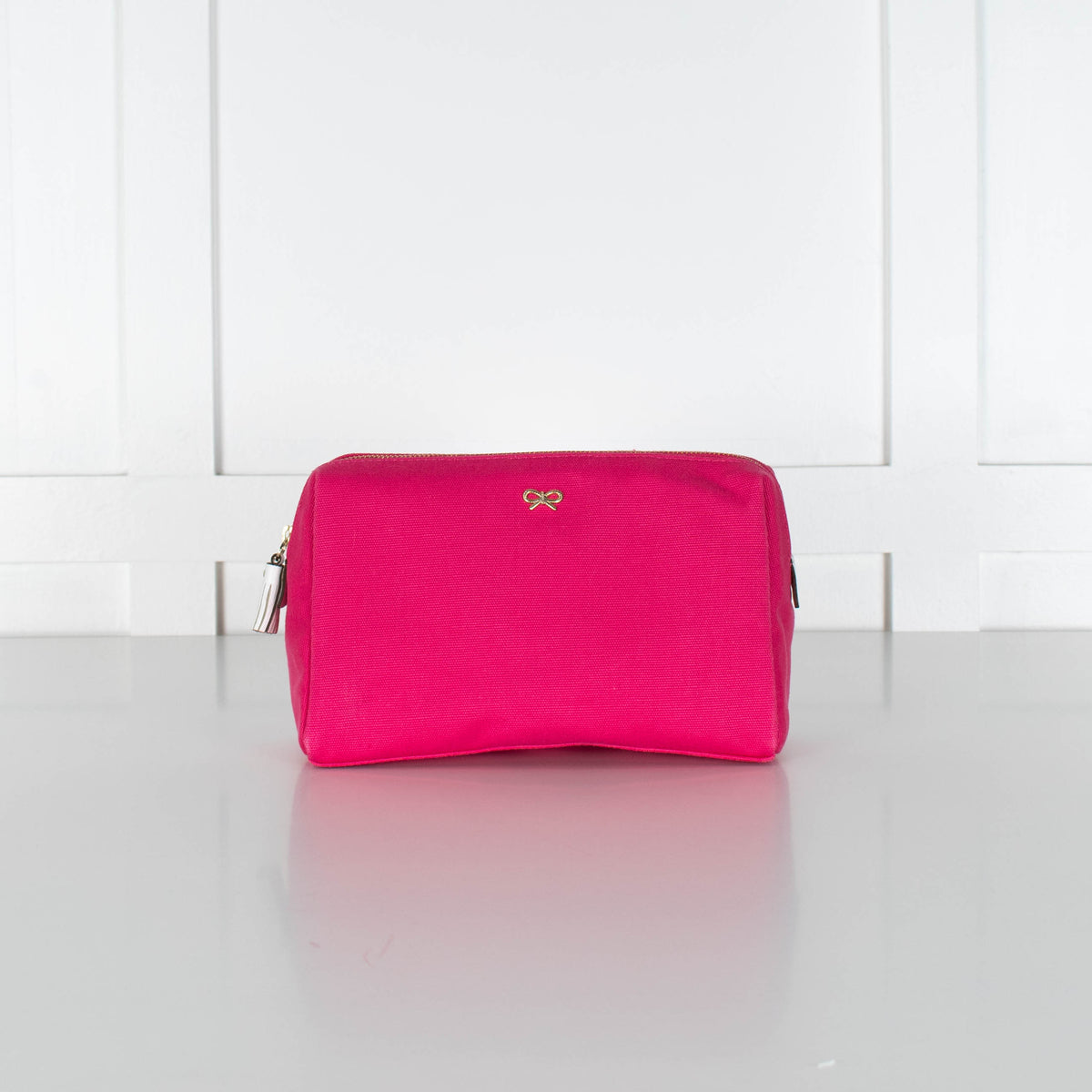 Anya Hindmarch Pink Canvas Zip Top Makeup Bag