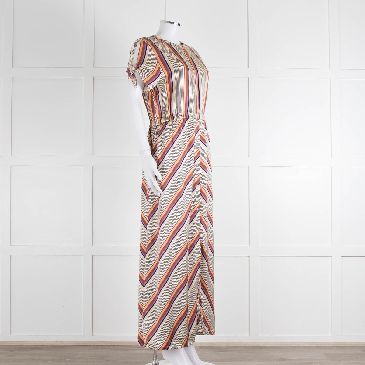 Second Female Cream Black Coral Lilac Stripe Maxi Dress